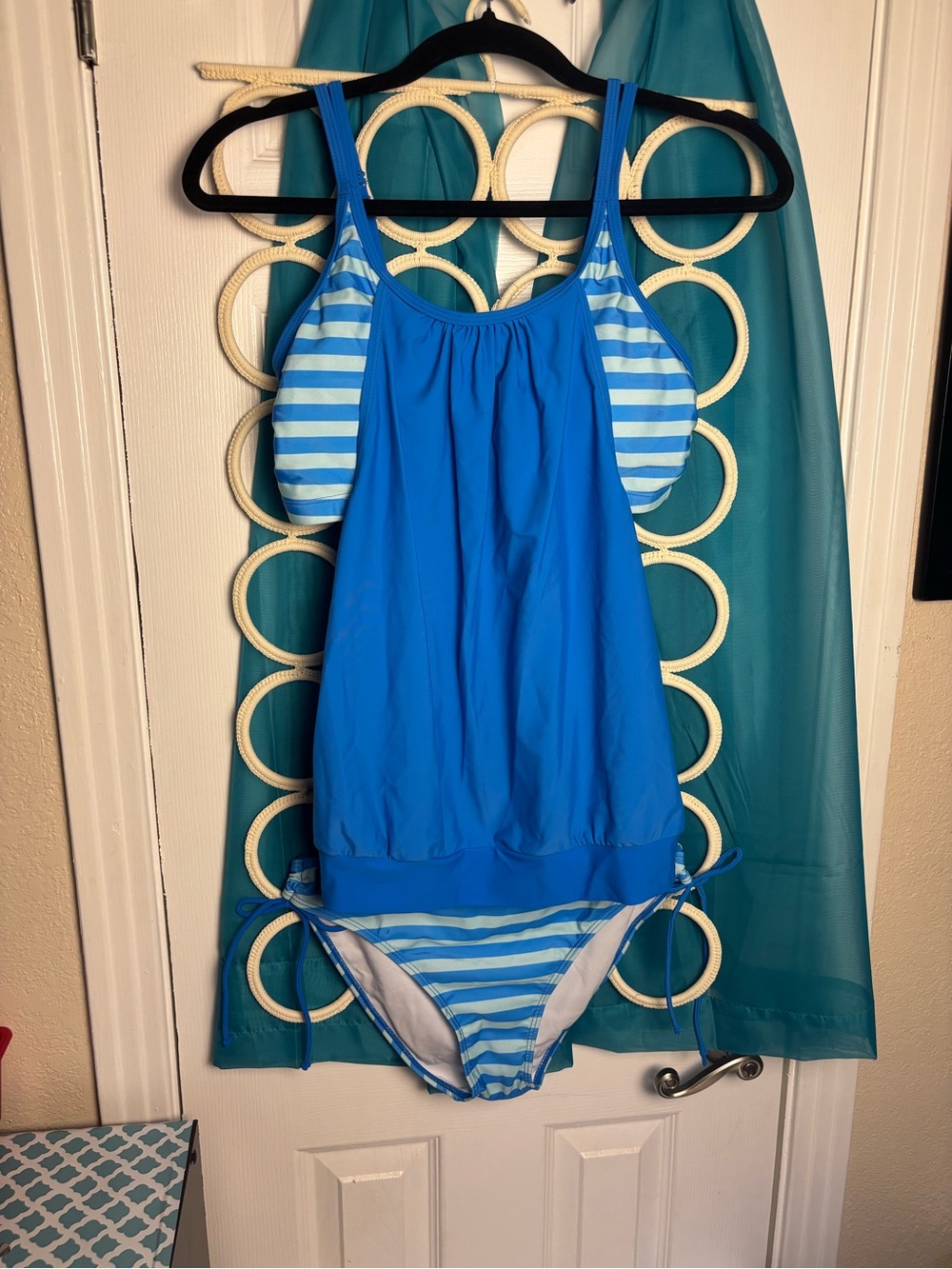 Blue Two-Piece Tankini with Striped Accents NWOT M